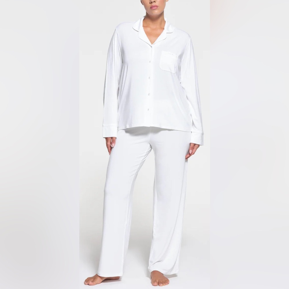 NWT SKIMS Spa Button Up Sleep Top Snow Size 3X
